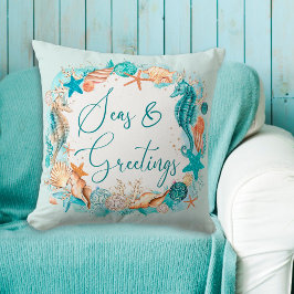 Cojín Decorativo Marcas de caballito de mar costero y granjas