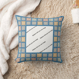 Cojín Decorativo Marco azul mediterráneo, naranja y verde