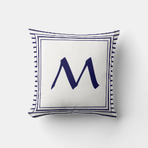 Cojín Decorativo Marco azul Monograma Letra Stripes Cushira
