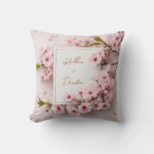 Cojín Decorativo Marco cuadrado de mármol de flor de cerezo rosa co