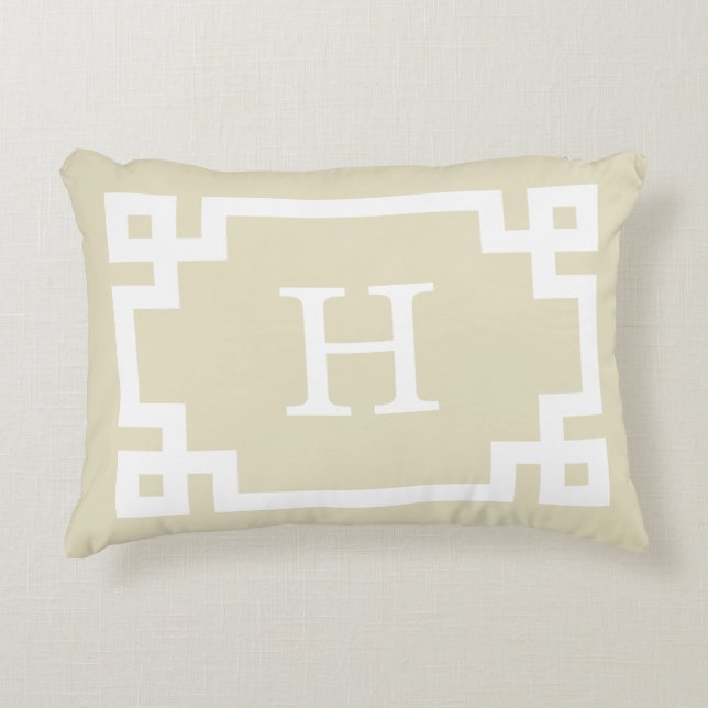 Cojín Decorativo Marco de clave greco blanco beige #2 Monograma ini (Anverso)
