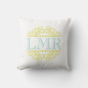 Cojín Decorativo Marco de color amarillo y blanco de menta monogram