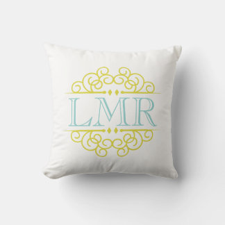 Cojín Decorativo Marco de color amarillo y blanco de menta monogram