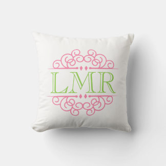 Cojín Decorativo Marco de color rosa y verde limón monogramado