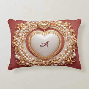Cojín Decorativo Marco de corazón de oro elegante con detalle de pe
