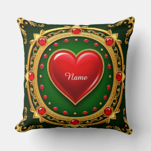 Cojín Decorativo Marco de Corazón Dorado Lujoso
