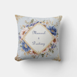 Cojín Decorativo Marco de Diamante Floral Rosa Azul Dorado Romántic