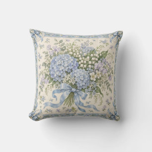 Cojín Decorativo Marco de encaje con lazo de hortensia azul en polv