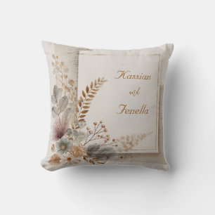 Cojín Decorativo Marco de Esquina Floral Bohemio con Acuarela Textu