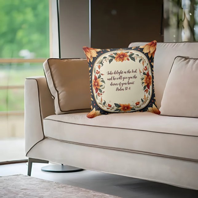 Cojín Decorativo Marco de flores de otoño con verso personalizable (Subido por el creador)