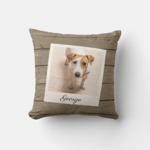 Cojín Decorativo Marco de foto de mascota de madera rústica persona
