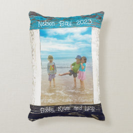 Cojín Decorativo Marco de foto de texto de madera de playa blanca a