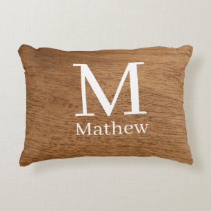 Cojín Decorativo marco de madera marrón patrón de monograma de nomb