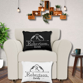 Cojín Decorativo Marco de Monograma Familiar Dividido Negro y Blanc
