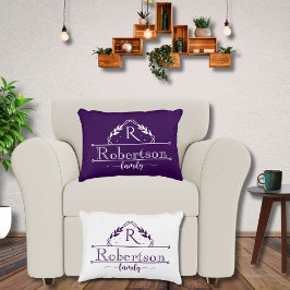 Cojín Decorativo Marco de Monograma Familiar Dividido Púrpura Real
