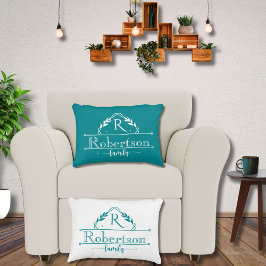 Cojín Decorativo Marco de Monograma Familiar Dividido Verde Tropica