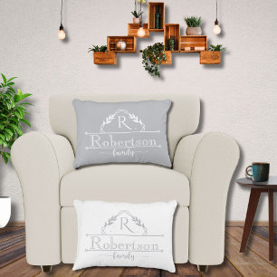 Cojín Decorativo Marco de Monograma Familiar Plateado Gris