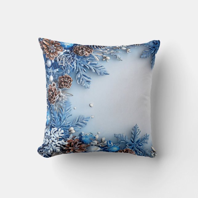 Cojín Decorativo Marco de Navidad azul (Anverso)
