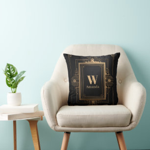 Cojín Decorativo Marco de oro Art Deco con nombre personalizado e i