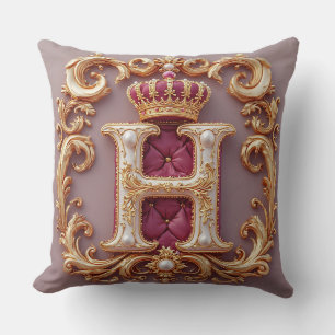 Cojín Decorativo Marco de oro lujoso con monograma coronado