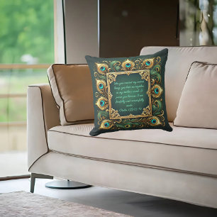 Cojín Decorativo Marco de Pavo Real Verde Dorado Personalizable 