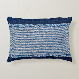 Cojín Decorativo Marco de tela de jeans azules denim. Denim fabr bl