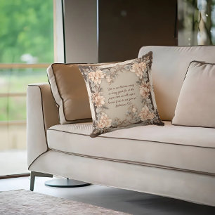 Cojín Decorativo Marco de Verso Bíblico Floral Melocotón Mocha