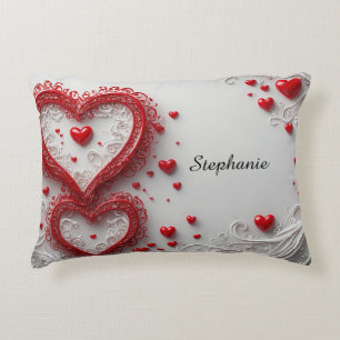 Cojín Decorativo Marco Decorativo de Corazones Rojos Ornamentados