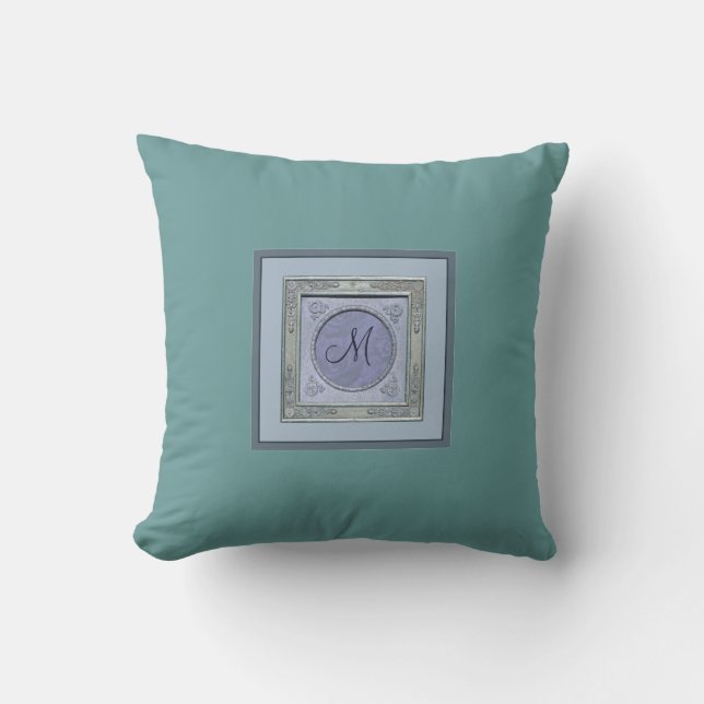 Cojín Decorativo Marco del Imperio Antiguo Pillow Monogramado Verde (Anverso)