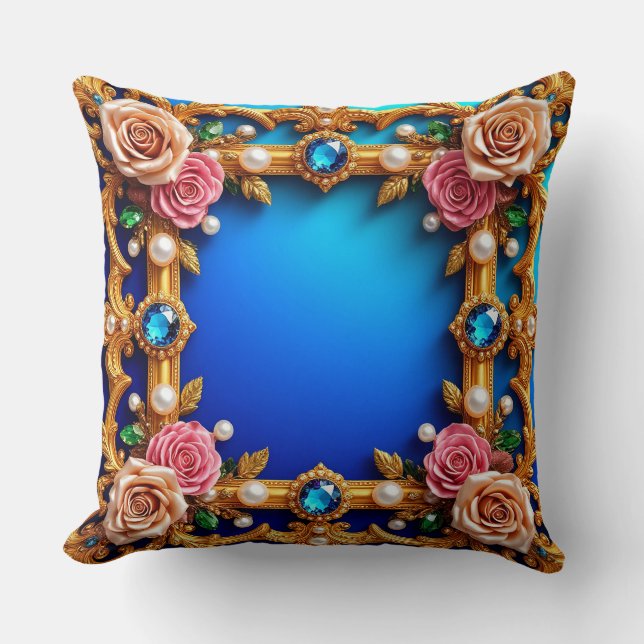 Cojín Decorativo Marco dorado con elegantes Rosas y perlas (Anverso)