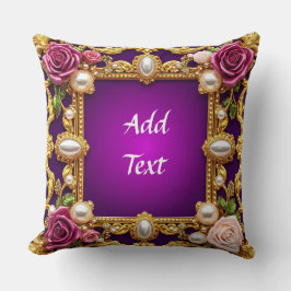Cojín Decorativo Marco Dorado Con Rosas Elegantes y Perlas