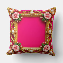 Cojín Decorativo Marco Dorado Con Rosas y Perlas Elegantes