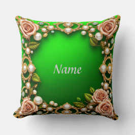 Cojín Decorativo Marco Dorado Con Rosas Y Perlas Elegantes