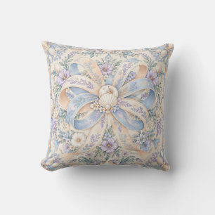 Cojín Decorativo Marco floral de lazo de cinta pastel