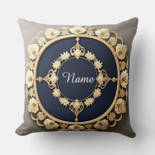 Cojín Decorativo Marco Floral Dorado Elegante