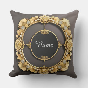 Cojín Decorativo Marco Floral Dorado Elegante