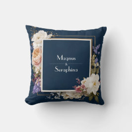 Cojín Decorativo Marco geométrico de lujo floral azul marino dorado