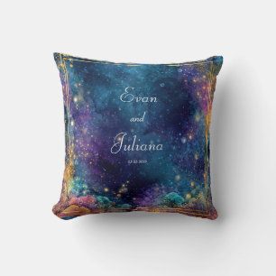 Cojín Decorativo Marco Geométrico Galáctico de Oro Celestial Vibran