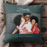 Cojín Decorativo Marco moderno | Familia es TODO Oro de foto<br><div class="desc">Moderna almohada familiar,  esta elegante almohada fotográfica presenta su foto favorita en un marco dorado junto a su nombre personalizado y fecha establecida en azul polvoriento oscuro. ¡Un gran regalo para las vacaciones,  el Día de la Madre o San Valentín!</div>