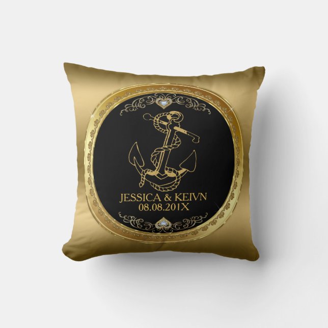 Cojín Decorativo Marco negro y dorado y anclaje náutico (Anverso)