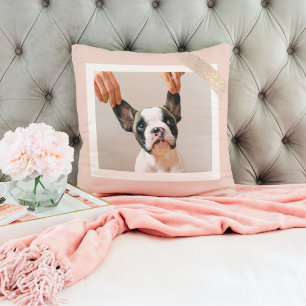 Cojín Decorativo Marco rosa pastel moderno   Foto personal de perro