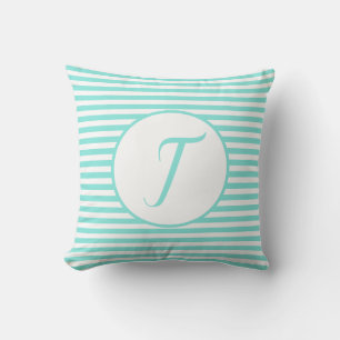 Cojín Decorativo Marco Turquesa Monograma Letra Stripes Cushira