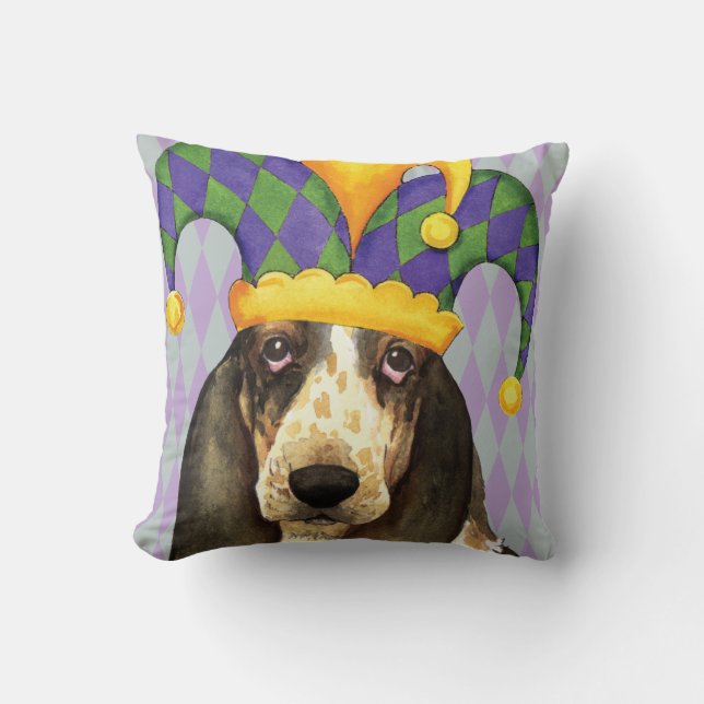 Cojín Decorativo Mardi Gras Basset Hound (Anverso)