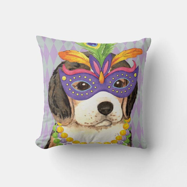 Cojín Decorativo Mardi Gras Beagle (Anverso)