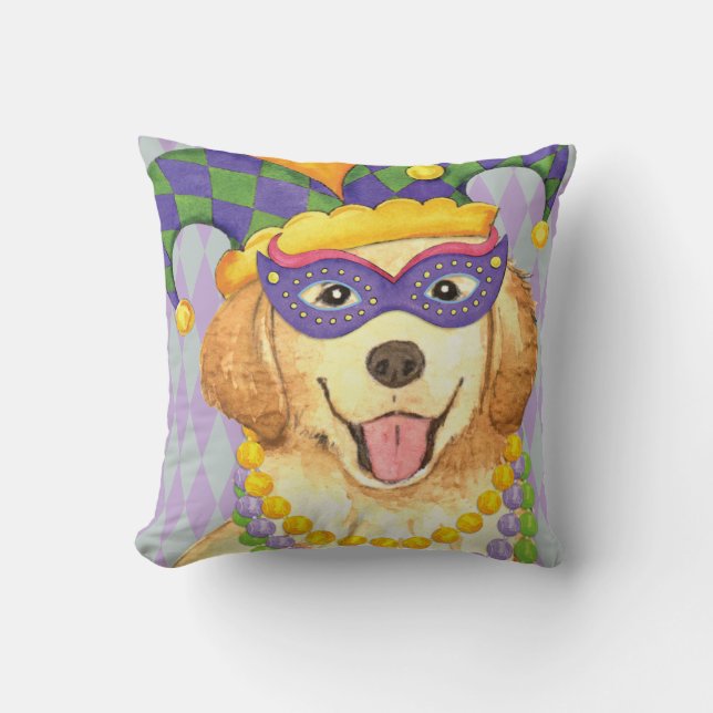 Cojín Decorativo Mardi Gras Golden Retriever (Anverso)