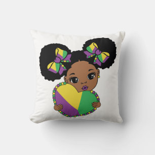 Cojín Decorativo Mardi Gras Niña Con El Corazón