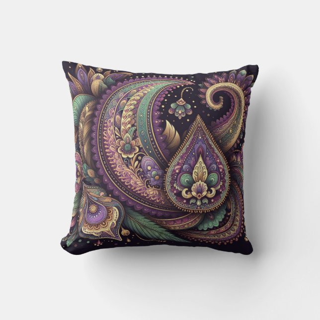 Cojín Decorativo Mardi Gras paisley Fleur-de-lis (Anverso)