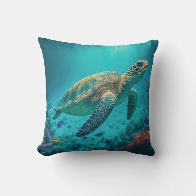 Cojín Decorativo Marea Turtle Ocean Marine Life Beach Animales de l (Anverso)