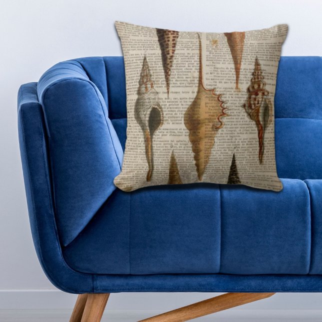 Cojín Decorativo marejadas botánicas de playa de diccionario impres (dictionary print french botanical beach seashells throw pillow)