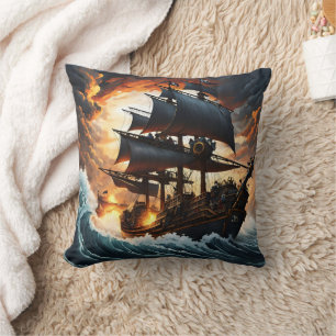 Cojín Decorativo Mares tormentosos con un feroz barco pirata al ano